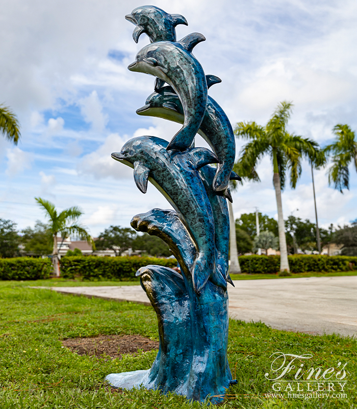 Bronze Fountains  - 93 Inch Tall 5 Jumping Dolphins Fountain - BF-908